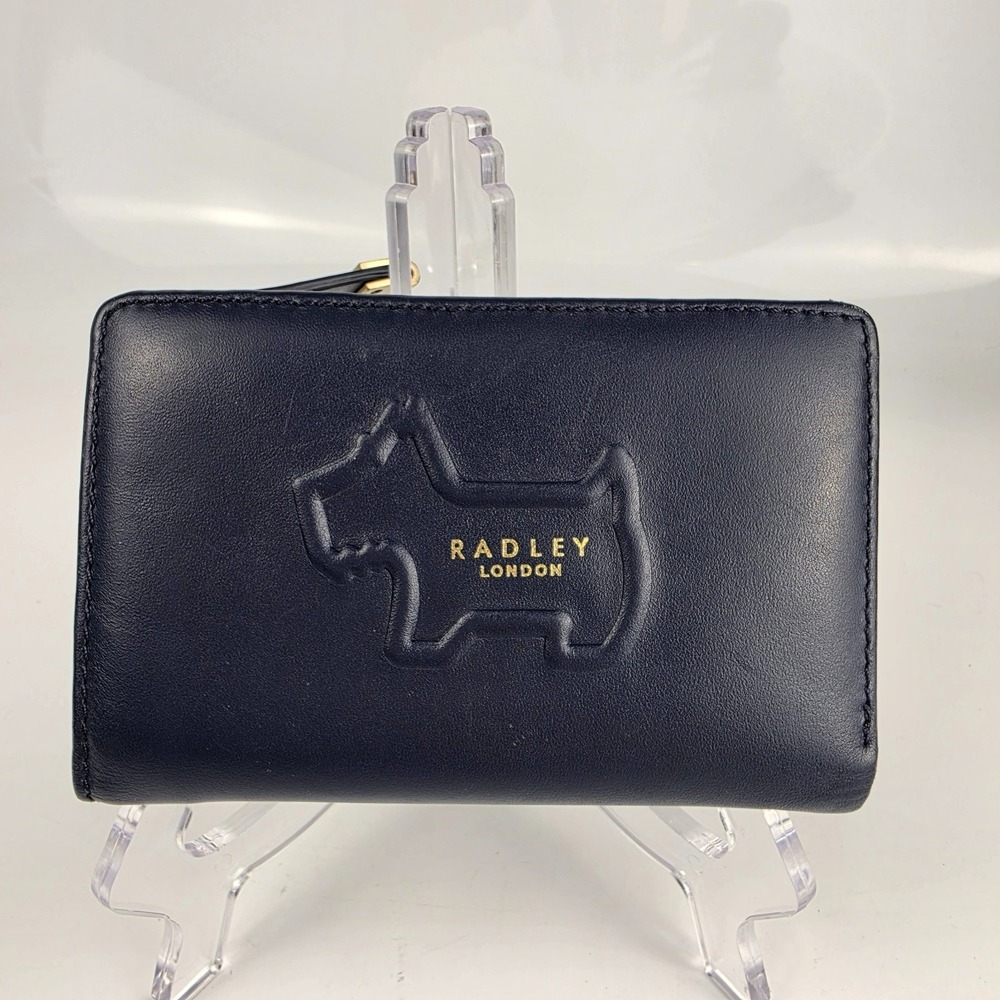 Radley London Heritage Dog Shadow Medium Bifold Wallet Navy Leather Scottie